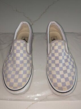 Vans Classic Checkerboard Lilac Lavender White Slip on Sneaker Size W10 / M8.5